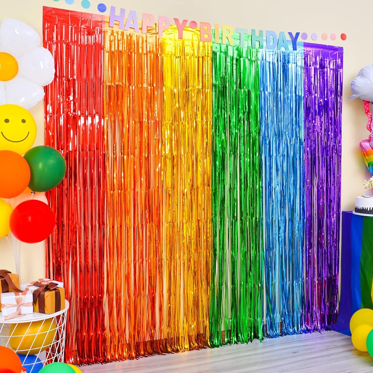Rainbow Foil Fringe Curtains, 2 Pack Rainbow Party Decorations 3.3x6.6ft Tinsel Metallic Streamers Holiday Photo Booth Props Backdrop for Birthday Wedding Engagement Bridal Shower